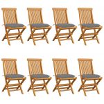 Cadeiras de Jardim com Almofadões Cinzentos 8 Peças Teca Maciça - 3072933