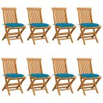 Cadeiras de Jardim com Almofadões Azul-claro 8 Peças Teca Maciça - 3072936