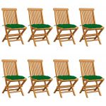 Cadeiras de Jardim com Almofadões Verdes 8 Peças Teca Maciça - 3072937