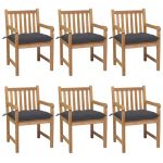 Cadeiras de Jardim com Almofadões Antracite 6 Peças Teca Maciça - 3073046