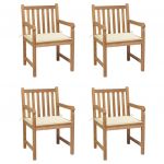 Cadeiras de Jardim com Almofadões Creme 4 Peças Teca Maciça - 3073006