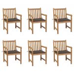 Cadeiras de Jardim com Almofadões Cinza-acast. 6 Peças Teca Maciça - 3073039