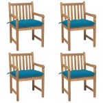 Cadeiras de Jardim com Almofadões Azul-claro 4 Peças Teca Maciça - 3073023