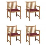Cadeiras de Jardim com Almofadões Vermelho Tinto 4 Peças Teca Maciça - 3073013