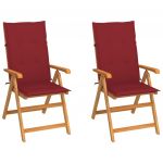 Cadeiras Jardim com Almofadões Vermelho Tinto 2 Peças Teca Maciça - 3062385
