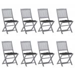 Cadeiras de Exterior Dobráveis 8pcs com Almofadões Acácia Maciça - 3078305
