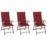 Cadeiras Jardim Reclináveis com Almofadões 3 Peças Acácia Maciça - 3064737