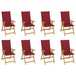 Cadeiras de Jardim Reclináveis com Almofadões 8 Peças Teca Maciça - 3072550