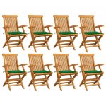 Cadeiras de Jardim com Almofadões Verdes 8 Peças Teca Maciça - 3072894