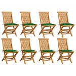 Cadeiras de Jardim com Almofadões Verdes 8 Peças Teca Maciça - 3072922