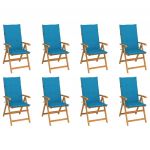Cadeiras de Jardim Reclináveis com Almofadões 8 Peças Teca Maciça - 3072545