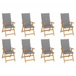 Cadeiras de Jardim Reclináveis com Almofadões 8 Peças Teca Maciça - 3072542