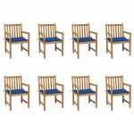 Cadeiras de Jardim com Almofadões Azul Real 8 Peças Teca Maciça - 3073068