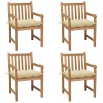Cadeiras de Jardim com Almofadões Branco Nata 4 Peças Teca Maciça - 3073021