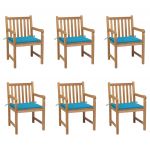 Cadeiras de Jardim com Almofadões Azuis 6 Peças Teca Maciça - 3073035