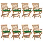 Cadeiras de Jardim com Almofadões Verdes 8 Peças Teca Maciça - 3072909