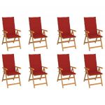 Cadeiras de Jardim Reclináveis com Almofadões 8 Peças Teca Maciça - 3072547
