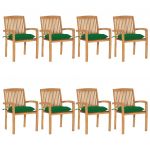 Cadeiras de Jardim Empiháveis com Almofadões 8 Peças Teca Maciça - 3073284
