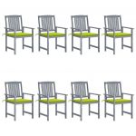 Cadeiras de Jardim com Almofadões 8 Peças Acácia Maciça Cinzento - 3078233