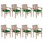 Cadeiras de Jardim Empilháveis com Almofadões 8 Peças Teca Maciça - 3073453