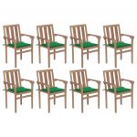 Cadeiras de Jardim Empilháveis com Almofadões 8 Peças Teca Maciça - 3073438