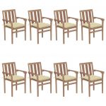 Cadeiras de Jardim Empilháveis com Almofadões 8 Peças Teca Maciça - 3073450