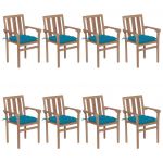Cadeiras de Jardim Empilháveis com Almofadões 8 Peças Teca Maciça - 3073452
