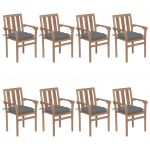 Cadeiras de Jardim Empilháveis com Almofadões 8 Peças Teca Maciça - 3073449