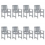 Cadeiras de Jardim com Almofadões 8 Peças Acácia Maciça Cinzento - 3078236