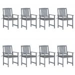 Cadeiras de Jardim com Almofadões 8 Peças Acácia Maciça Cinzento - 3078223