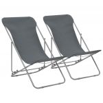 Cadeiras de Praia Dobráveis 2 Peças Aço e Tecido Oxford Cinzento - 44361
