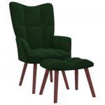 Cadeira de Descanso com Banco Veludo Verde-escuro - 328064