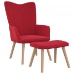 Cadeira de Descanso com Banco Veludo Vermelho Tinto - 327671
