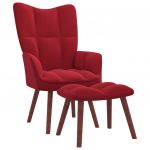Cadeira de Descanso com Banco Veludo Vermelho Tinto - 328067