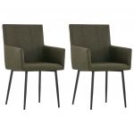 Cadeiras de Jantar com Apoio de Braços 2 Peças Tecido Castanho - 281843