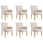 Cadeiras de Jantar com Apoio de Braços 6 Peças Tecido Bege - 3058299