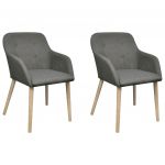 Cadeiras Jantar 2 Peças Tecido Cinzento-claro e Carvalho Maciço - 241156