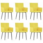 Cadeiras de Jantar com Apoio de Braços 6 Peças Tecido Amarelo - 279707