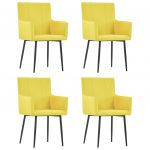 Cadeiras de Jantar com Apoio de Braços 4 Peças Tecido Amarelo - 279706