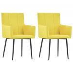 Cadeiras de Jantar com Apoio de Braços 2 Peças Tecido Amarelo - 281847