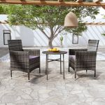 3 Peças Conjunto de Jantar para Jardim Vime Pe Cinzento - 3098023