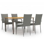 5 Peças Conjunto de Jantar para Jardim Vime Pe Cinzento - 3072493