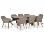 9 Peças Conjunto Jantar Exterior com Almofadões Vime Pe - 3057815