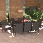 9 Peças Conjunto Jantar para Jardim com Almofadões Vime Pe Castanho - 3094996