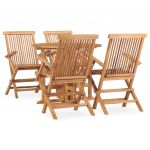 5 Peças Conjunto Jantar Dobrável para Exterior Madeira Teca Maciça - 3059978