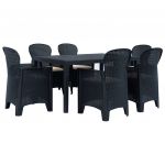 Conjunto Jantar para Exterior 7 Peças Plástico Antracite Aspeto Vime - 276128