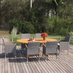 7 Peças Conjunto de Jantar para Jardim Vime Pe Cinzento - 3070756