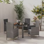 5 Peças Conjunto Jantar Exterior com Almofadões Vime Pe Cinzento - 3094880