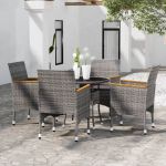 5 Peças Conjunto de Jantar para Jardim Vime Pe Cinzento - 3058495