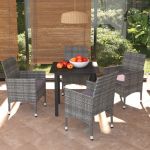 5 Peças Conjunto Jantar para Jardim com Almofadões Vime Pe Cinzento - 3094980